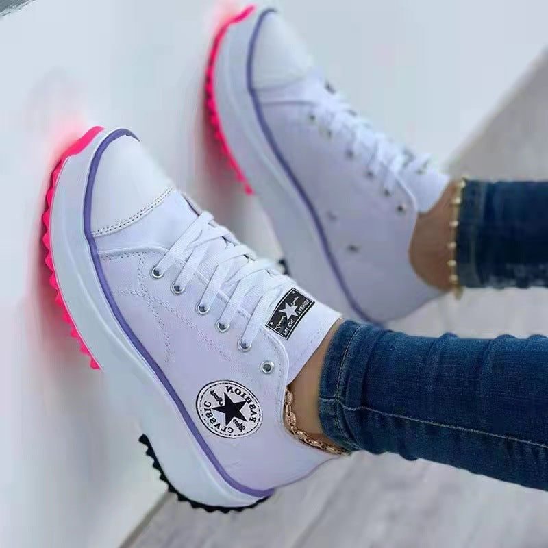 Lace-Up Platform Canvas Sneakers for Women