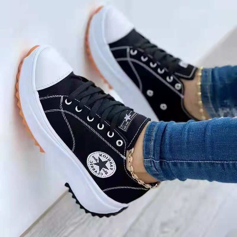 Lace-Up Platform Canvas Sneakers for Women
