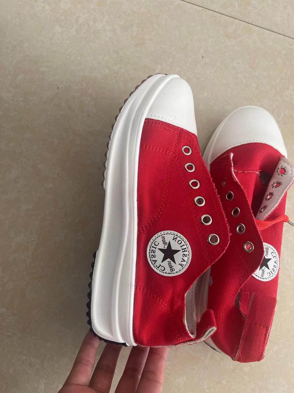 Lace-Up Platform Canvas Sneakers for Women - Red