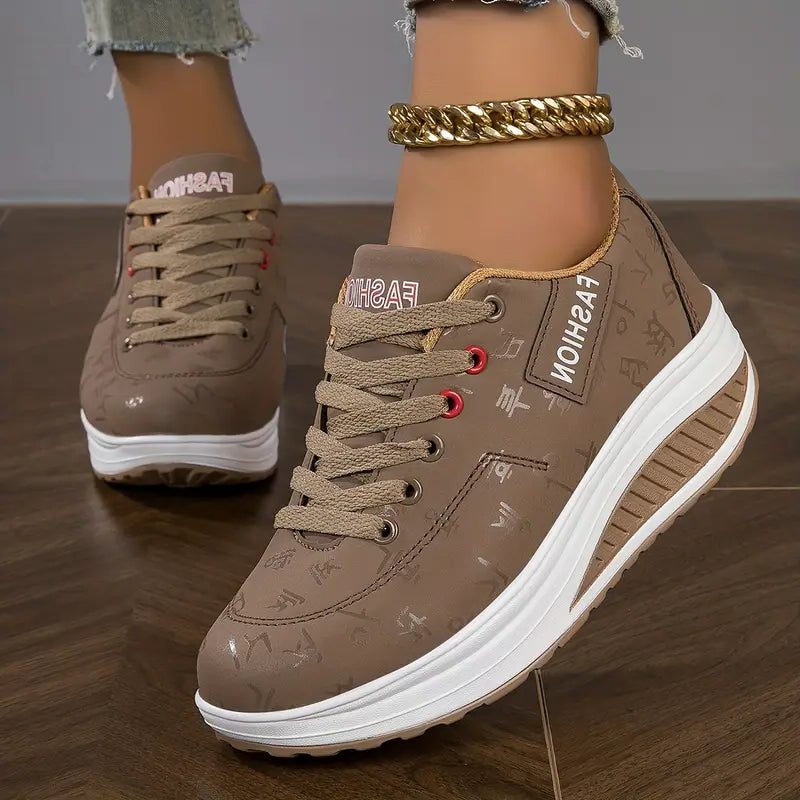 Lace-Up Platform Leather Sneakers for Women - View 3