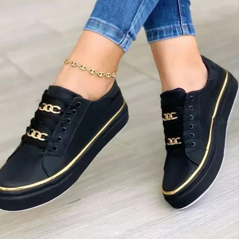 Lace-Up Platform Sneakers for Women - Black