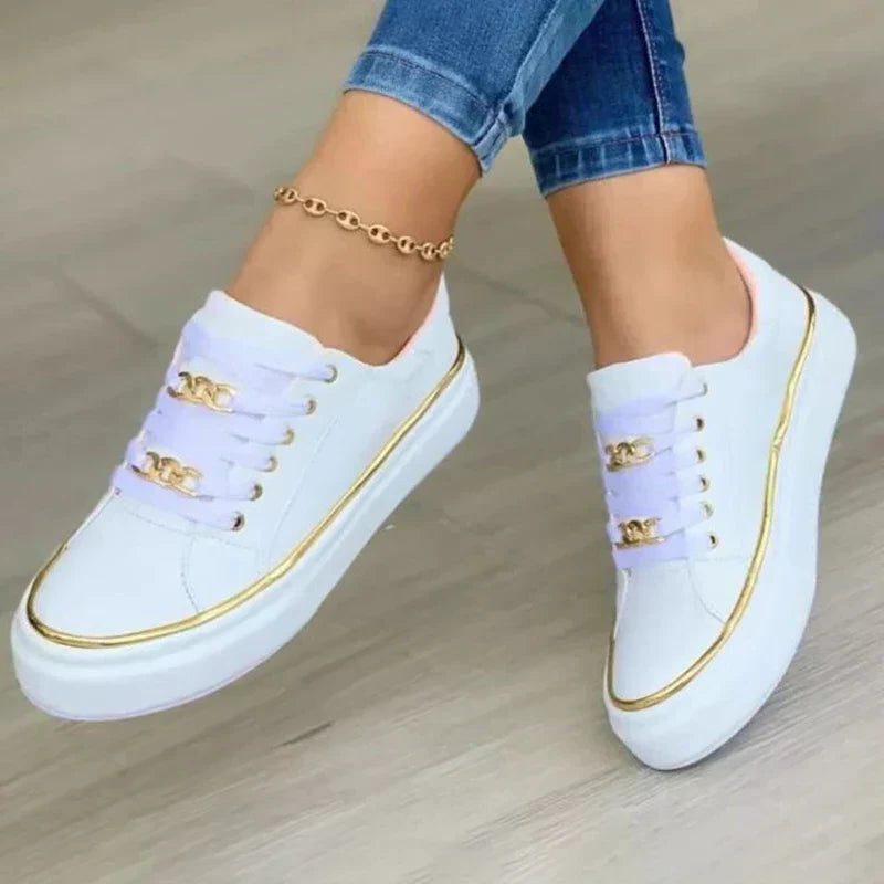 Lace-Up Platform Sneakers for Women - White