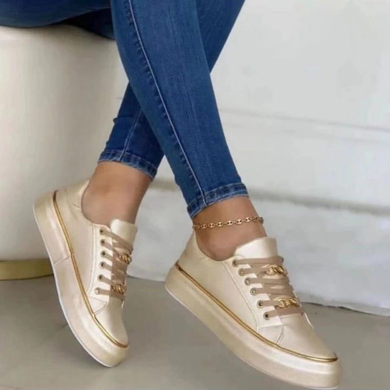 Lace-Up Platform Sneakers for Women - Gold