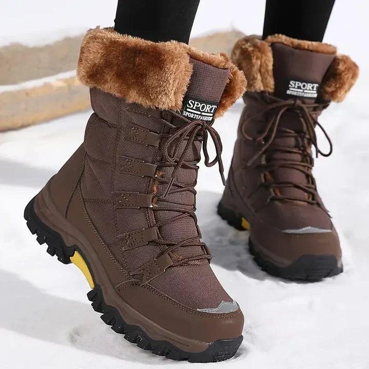 Lace-Up Winter Boots with Faux Fur Lining for Women - Brown
