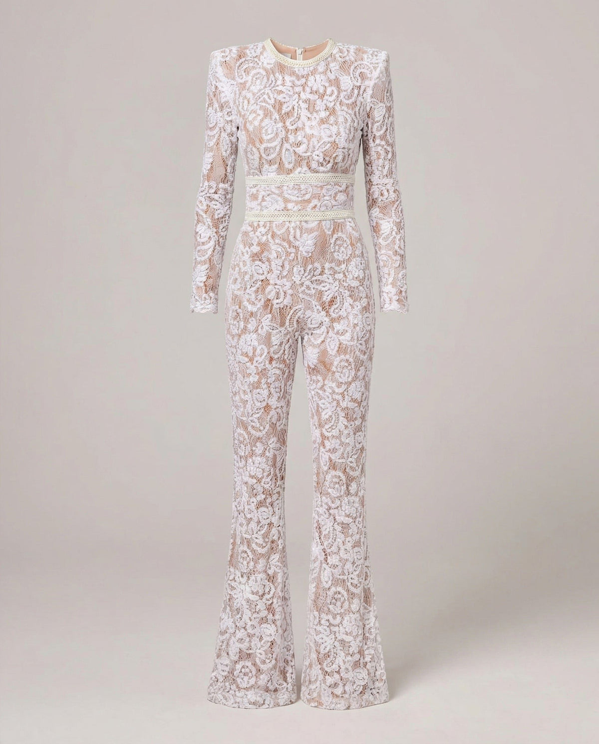Lace Wide Leg Bell Bottom Jumpsuit for Women - White