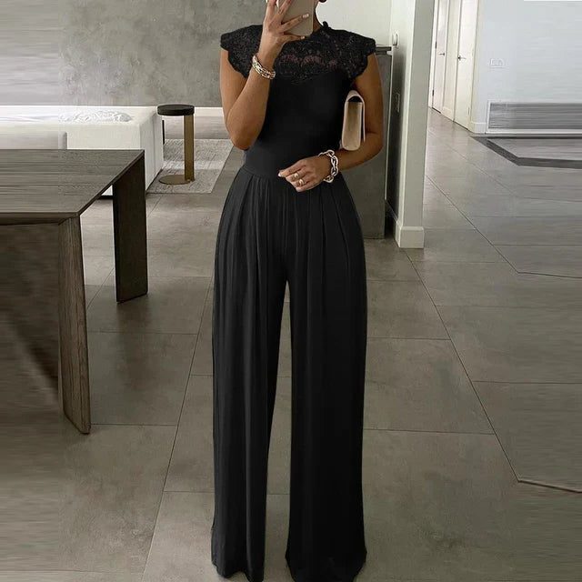Lace Wide Leg Jumpsuit with Cap Sleeves for Women