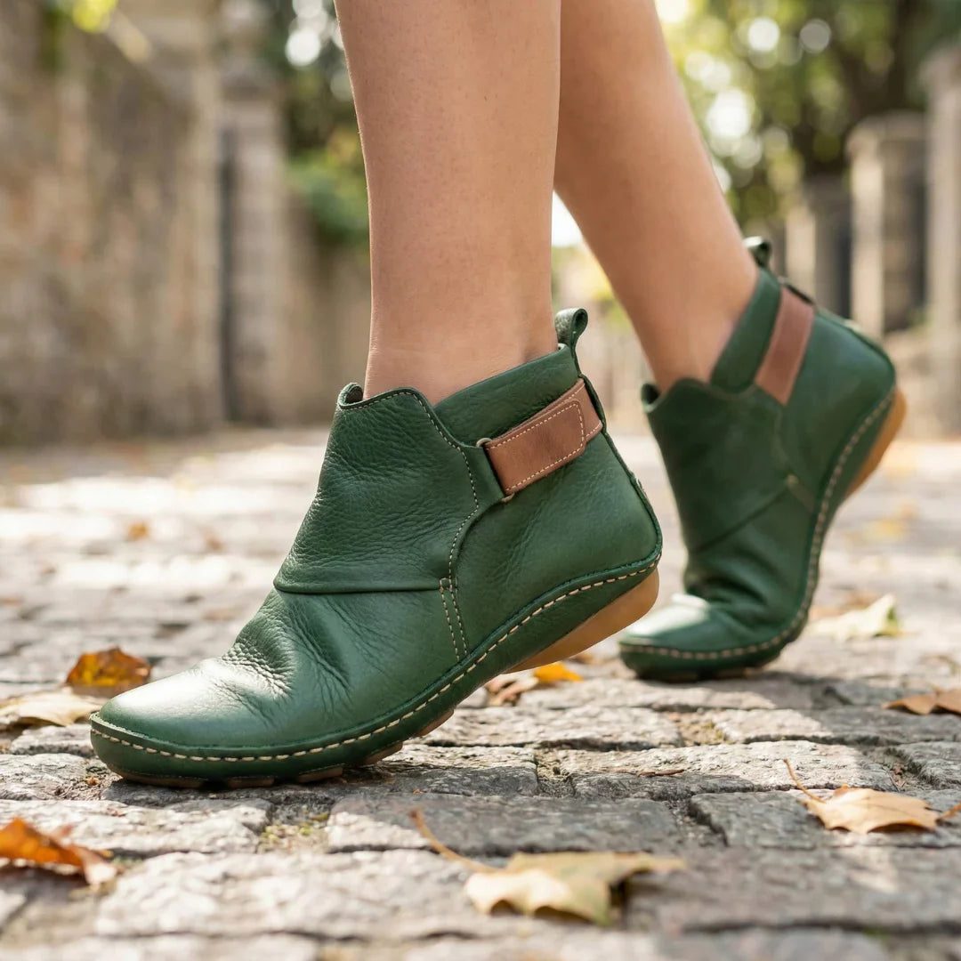 Leather Ankle Boots with Buckle Detail for Women