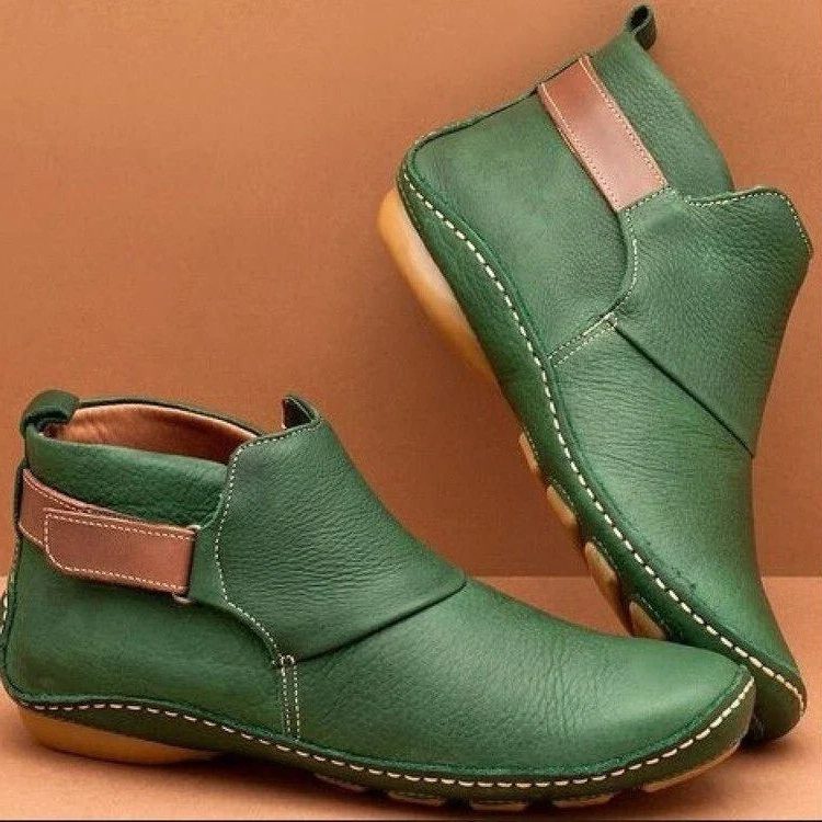 Leather Ankle Boots with Buckle Detail for Women