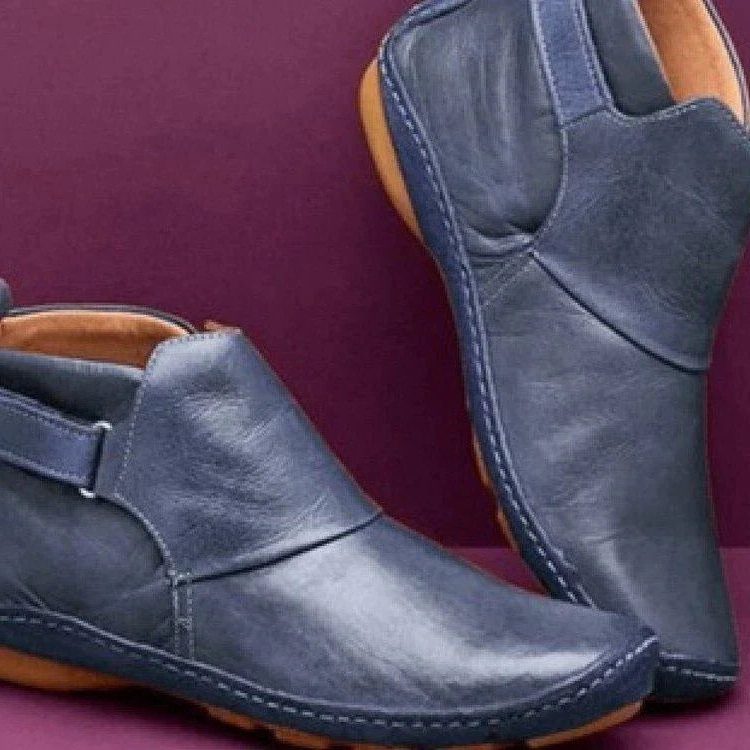 Leather Ankle Boots with Buckle Detail for Women - Blue (Almost sold out)