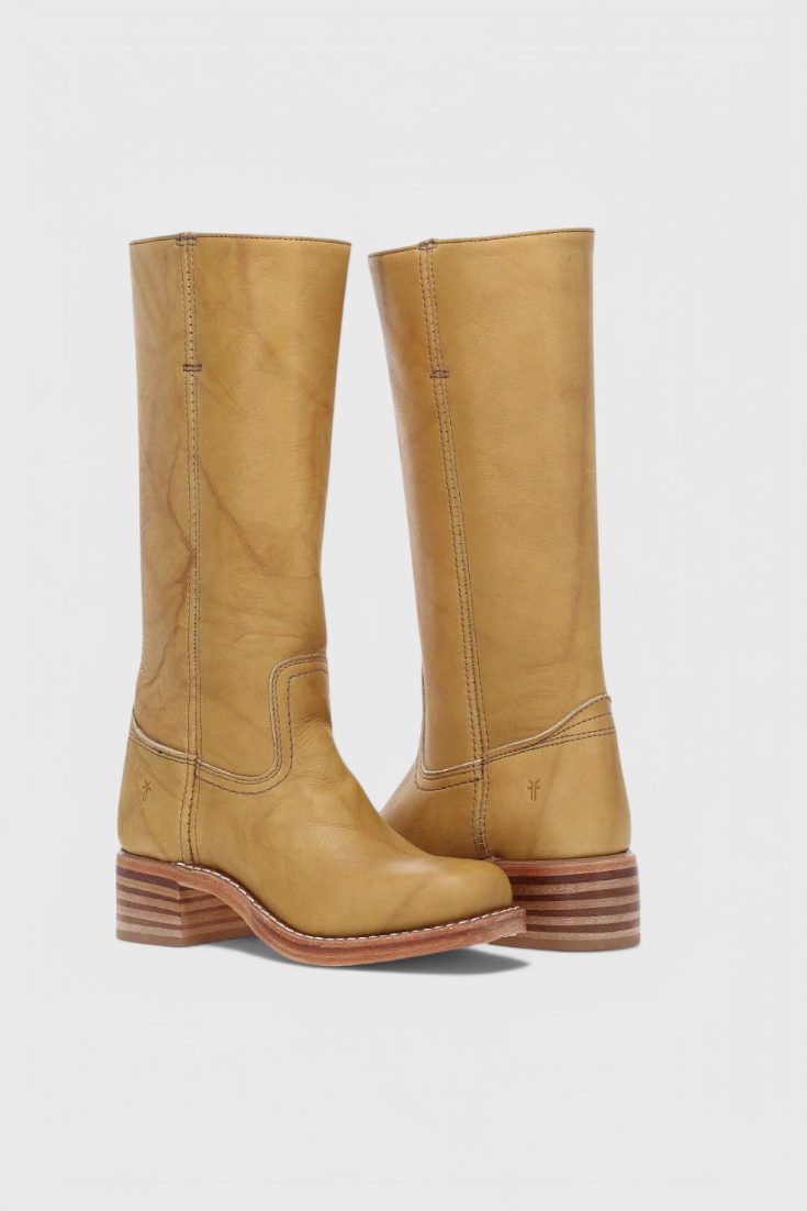 Leather Knee High Boots with Block Heel for Women - Yellow