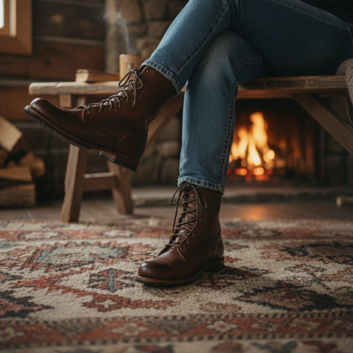 Leather Lace-Up Mid-Calf Boots for Women - View 5
