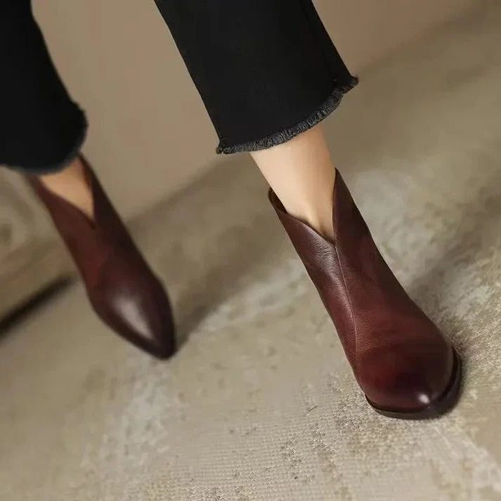 Leather Pointed Toe Ankle Boots for Women
