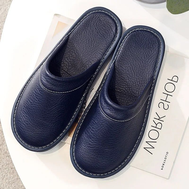 Leather Slip-On Mules for Women - Blue