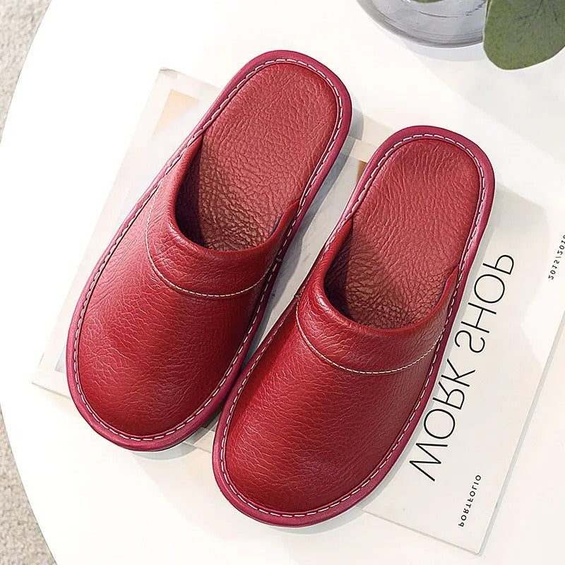 Leather Slip-On Mules for Women - Dark Red