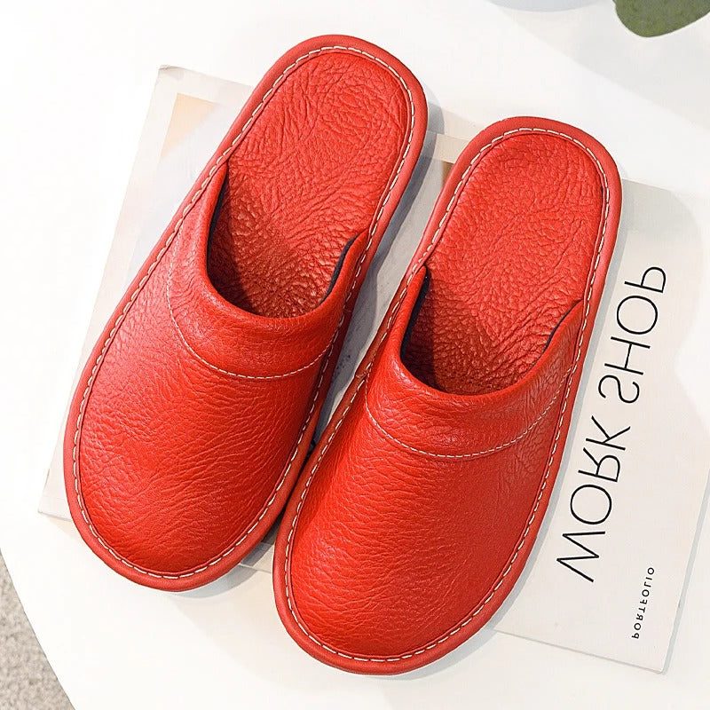 Leather Slip-On Mules for Women - Red