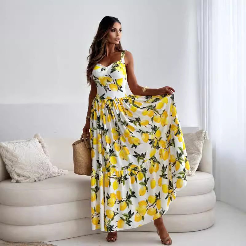 Lemon Print Sleeveless Maxi Dress for Women - View 3