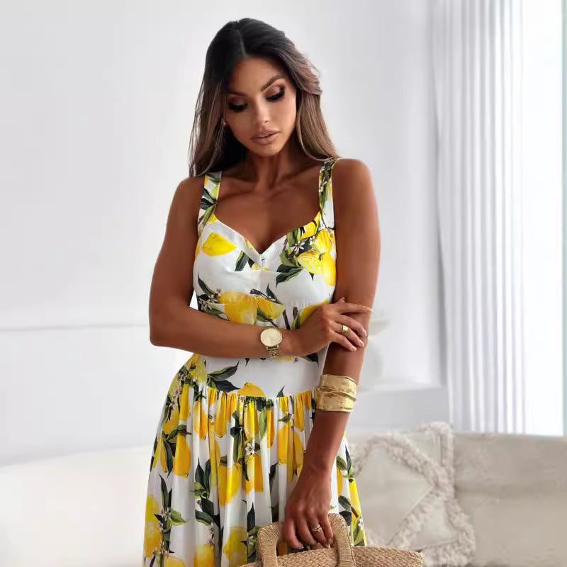 Lemon Print Sleeveless Maxi Dress for Women - View 4