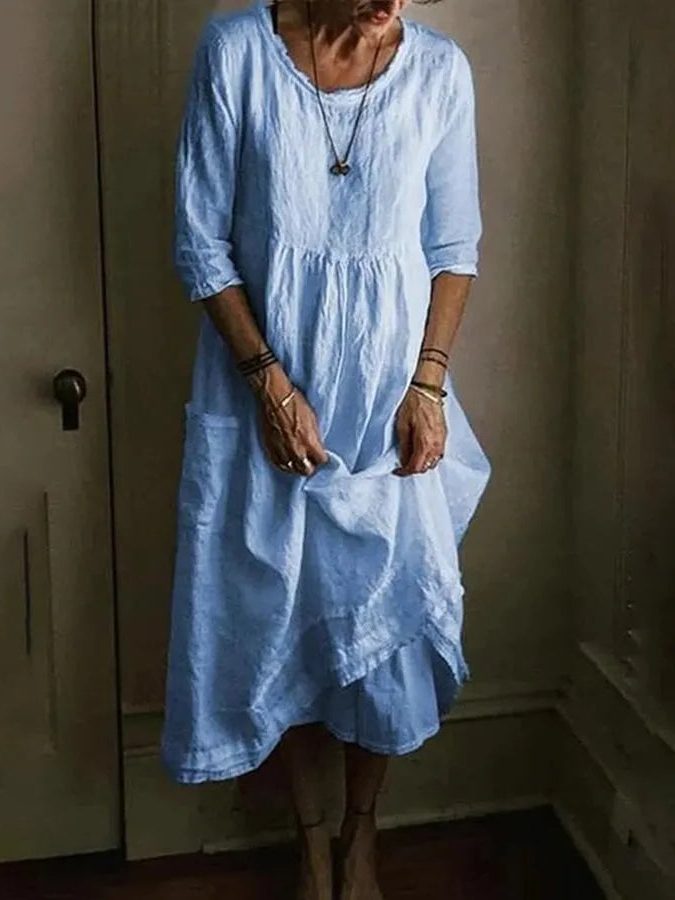Linen A-Line Midi Dress for Women