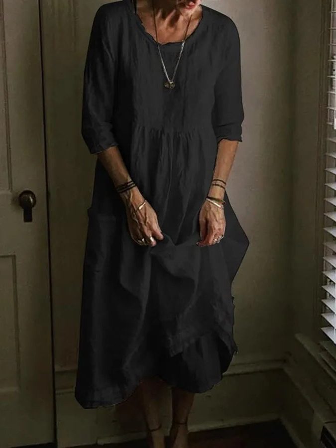 Linen A-Line Midi Dress for Women