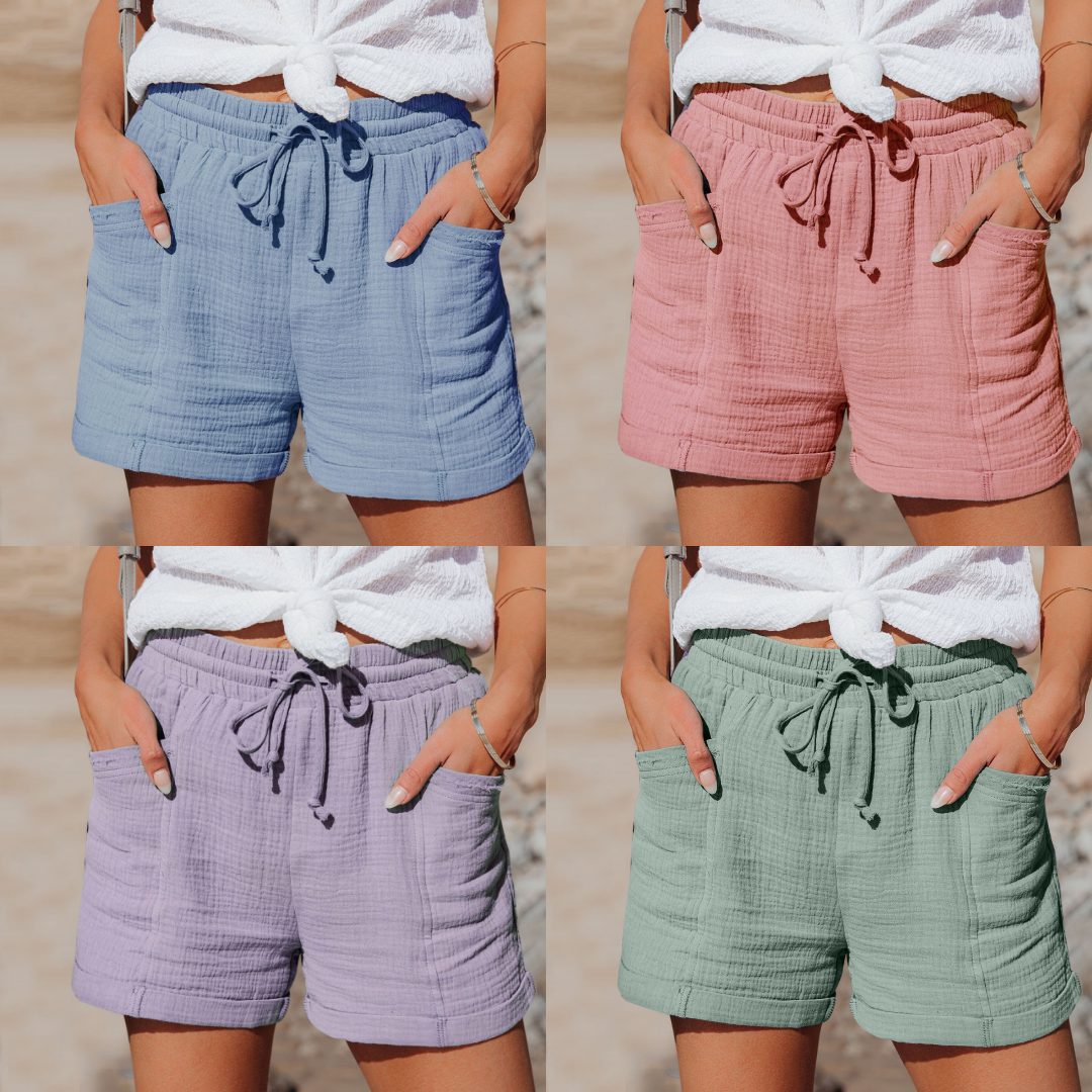 Linen Shorts with Drawstring for Women
