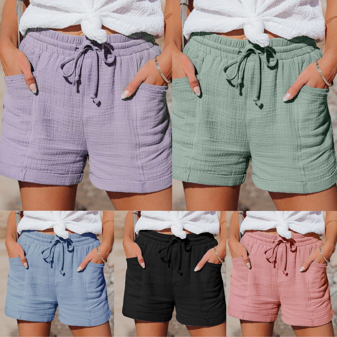 Linen Shorts with Drawstring for Women