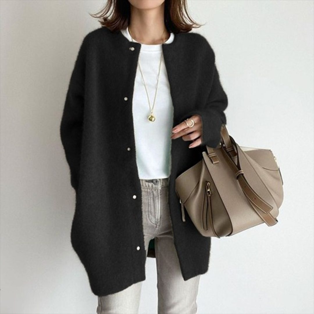 Long Cardigan with Button Closure for Women - Black