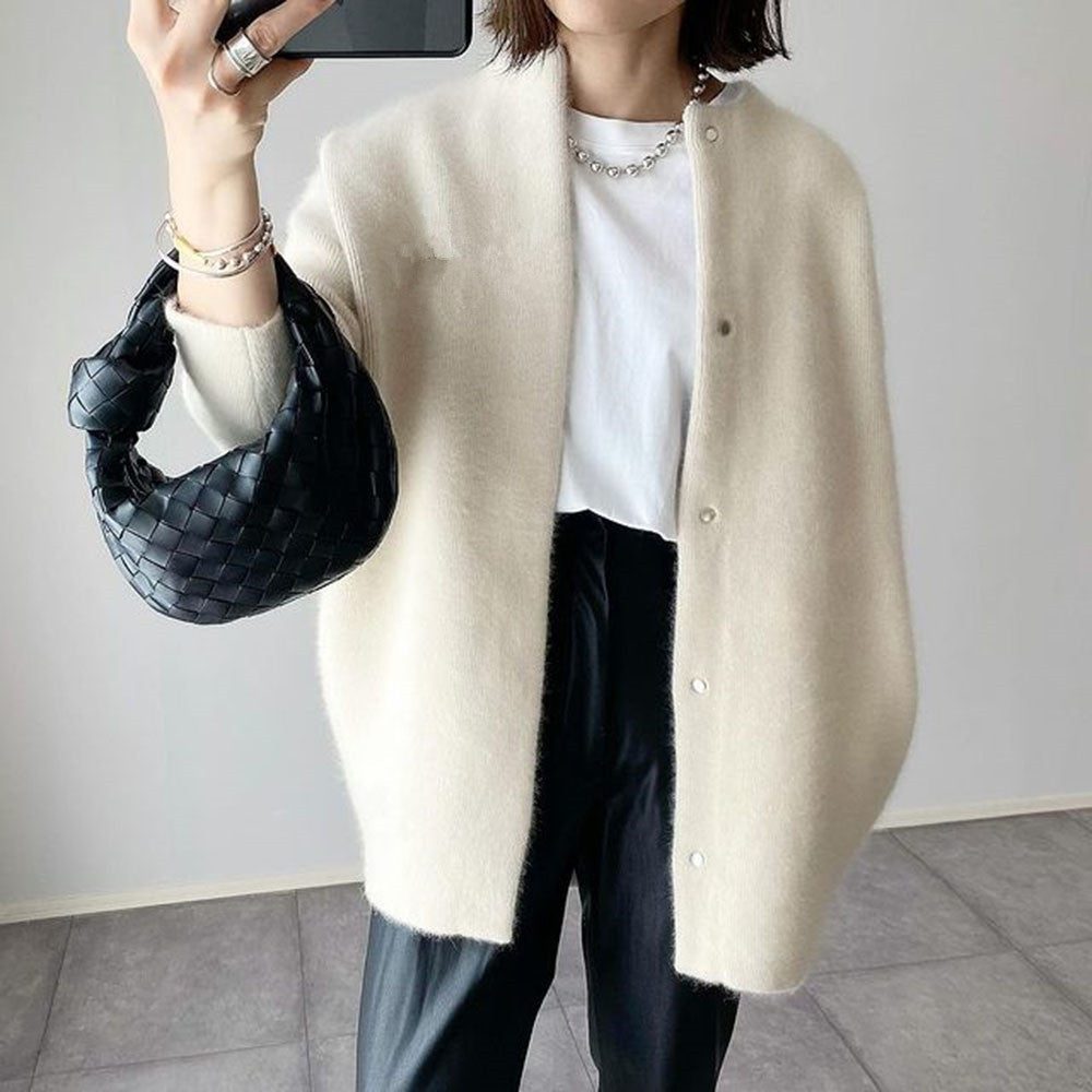 Long Cardigan with Button Closure for Women - Cream White