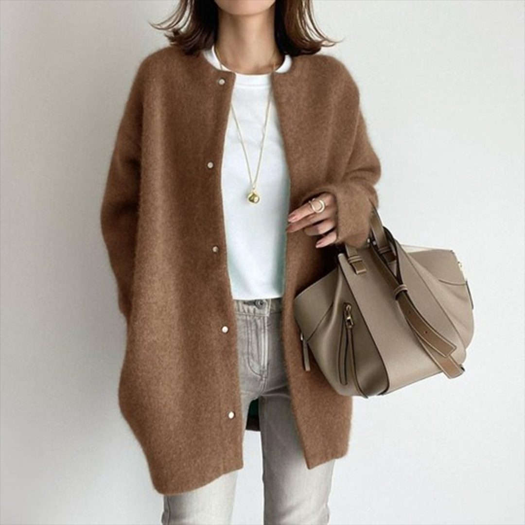 Long Cardigan with Button Closure for Women - Caramel