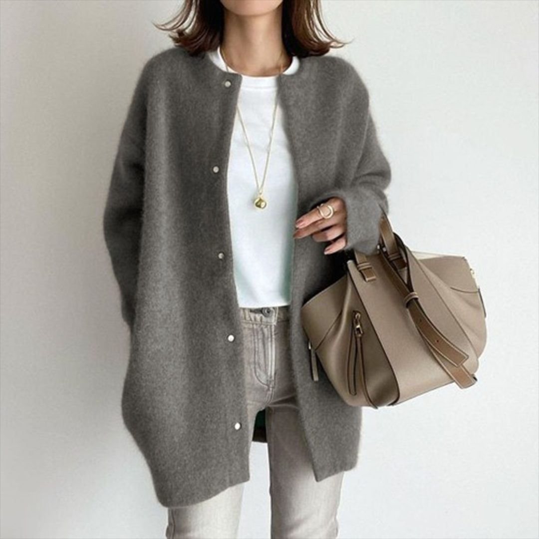 Long Cardigan with Button Closure for Women - Gray