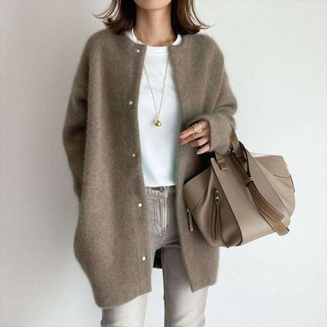 Long Cardigan with Button Closure for Women - Coffee