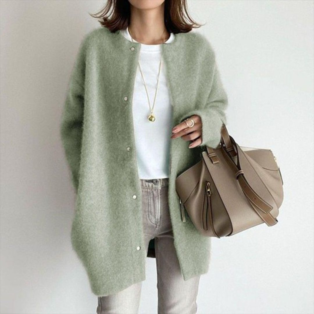 Long Cardigan with Button Closure for Women - Green