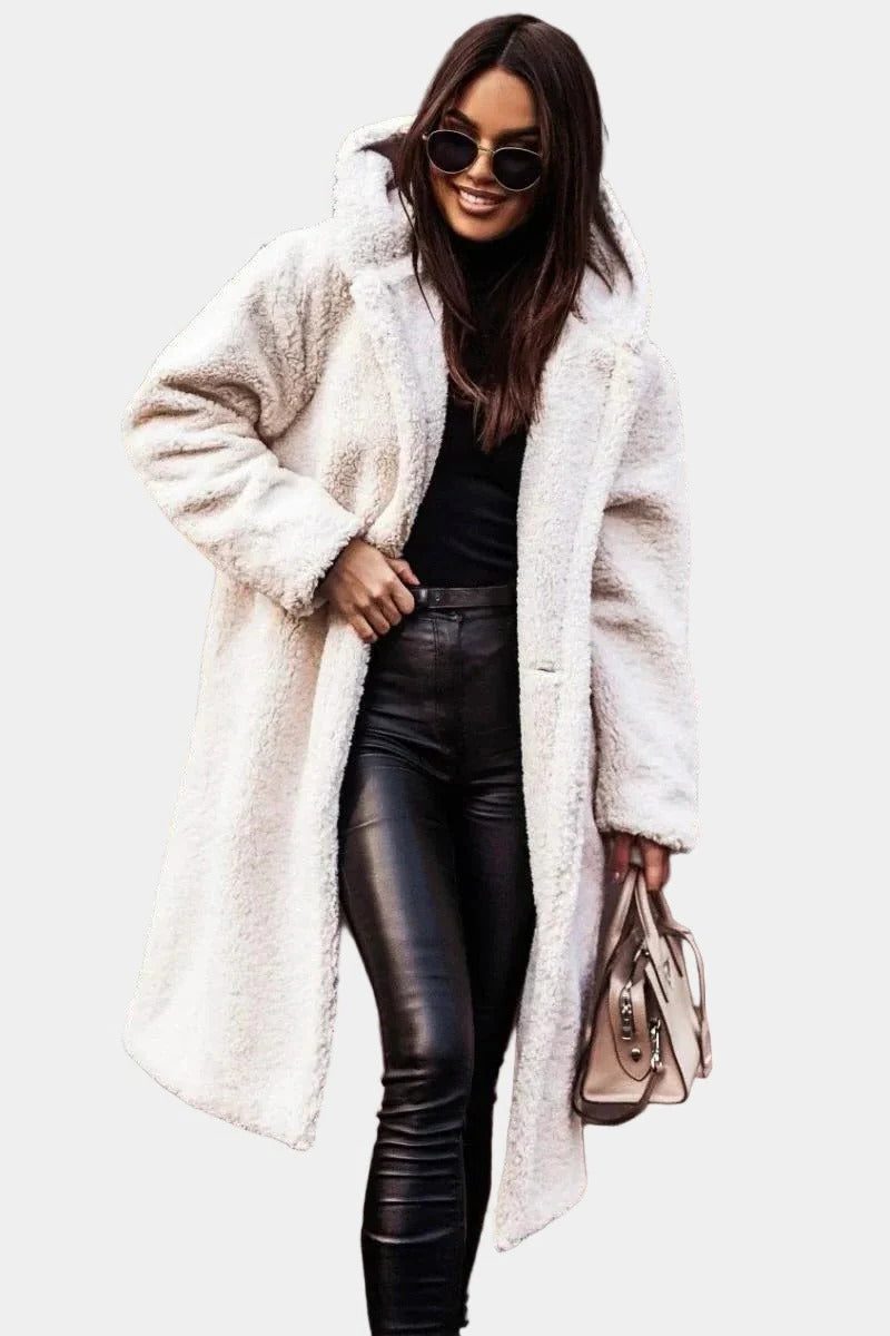 Long Hooded Teddy Winter Coat for Women - White