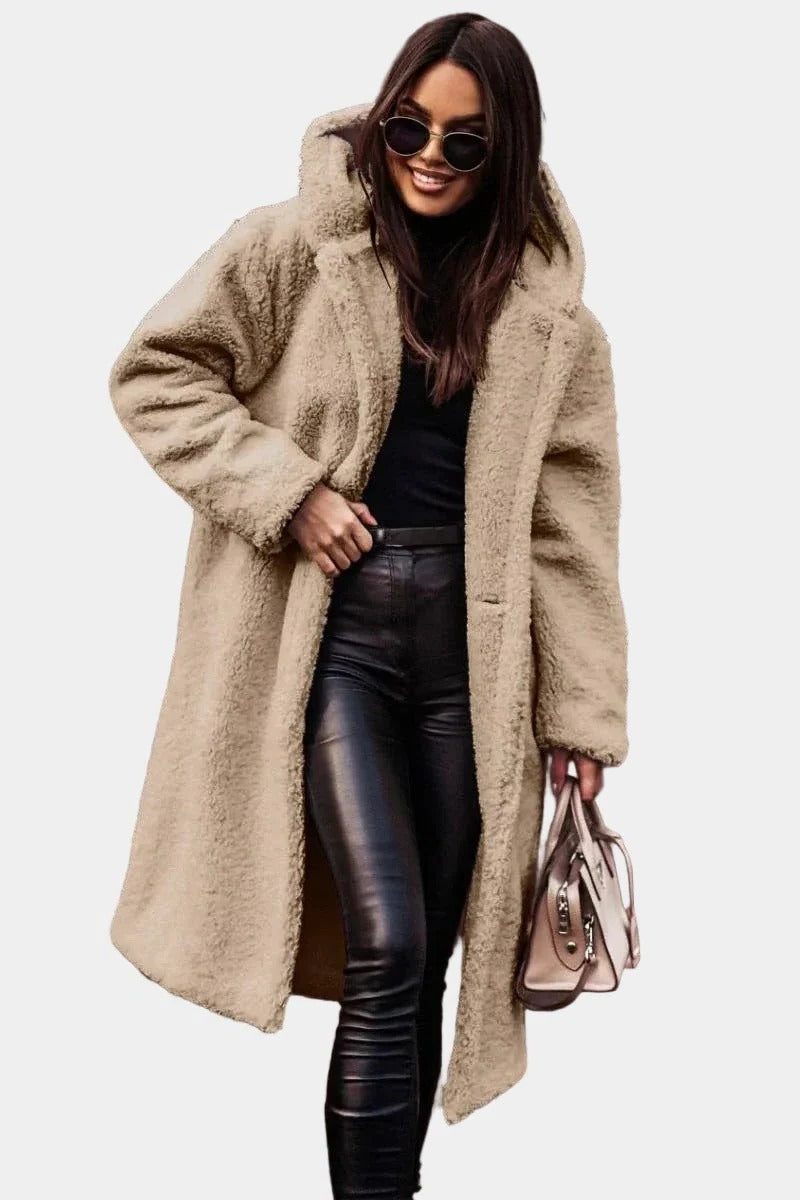 Long Hooded Teddy Winter Coat for Women - Khaki