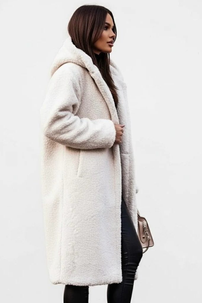 Long Hooded Teddy Winter Coat for Women - View 4