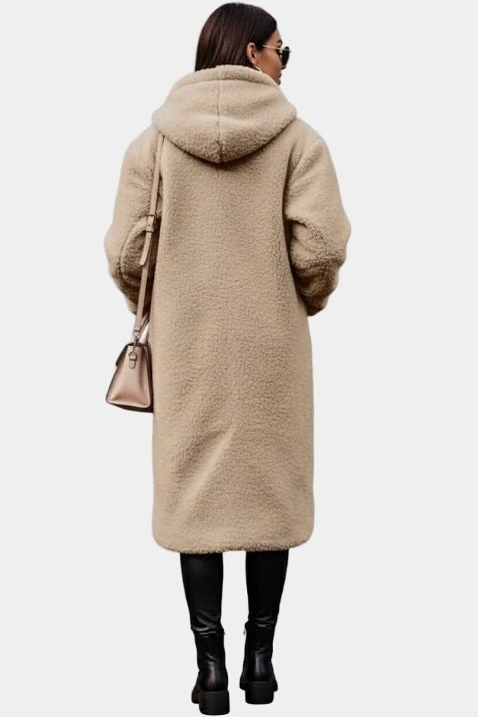 Long Hooded Teddy Winter Coat for Women - View 7