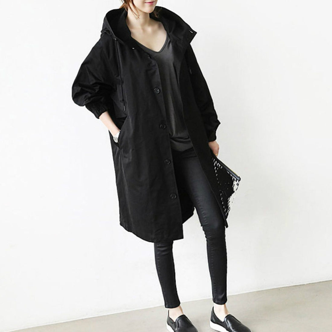 Long Hooded Trench Coat for Women