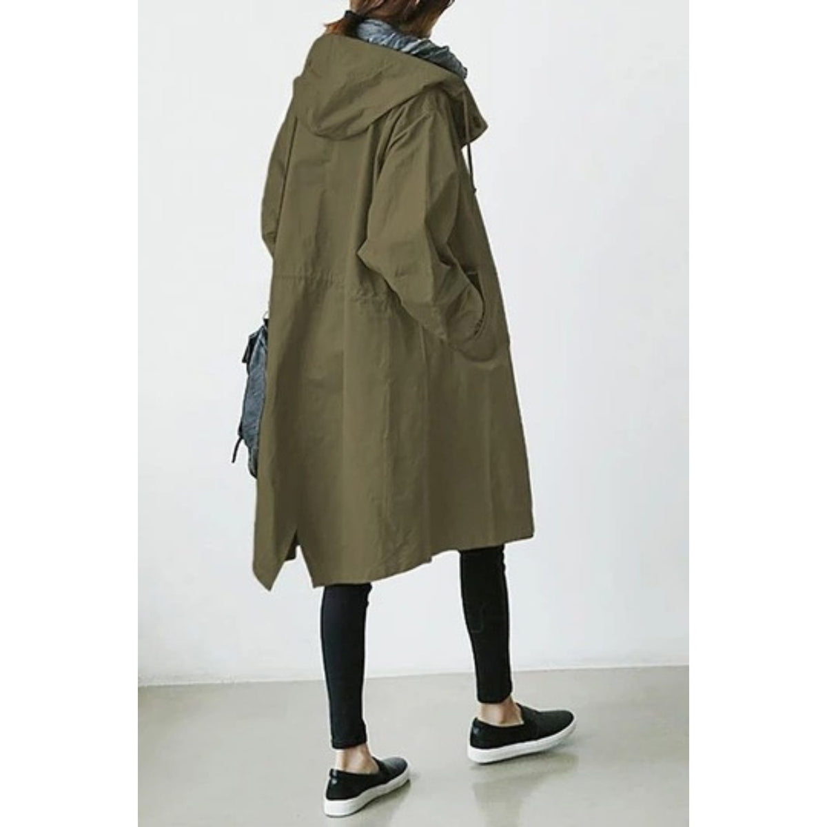Long Hooded Trench Coat for Women - Green