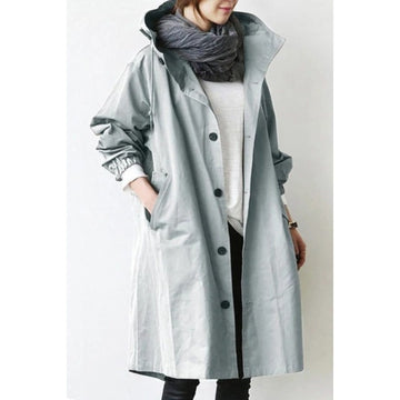 Long Hooded Trench Coat for Women - Light Gray