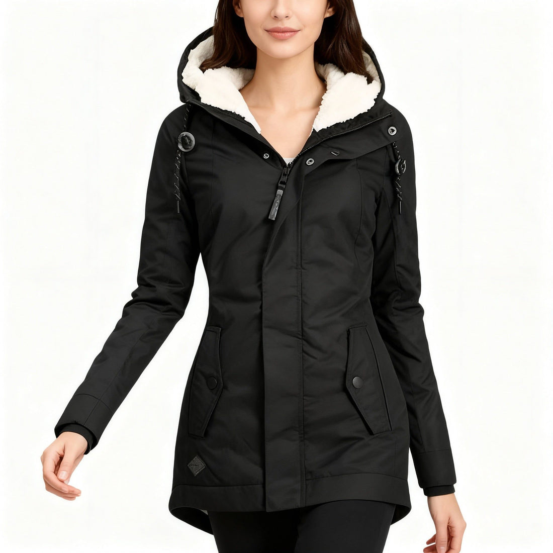 Long Puffer Jacket with Fleece Lining for Women