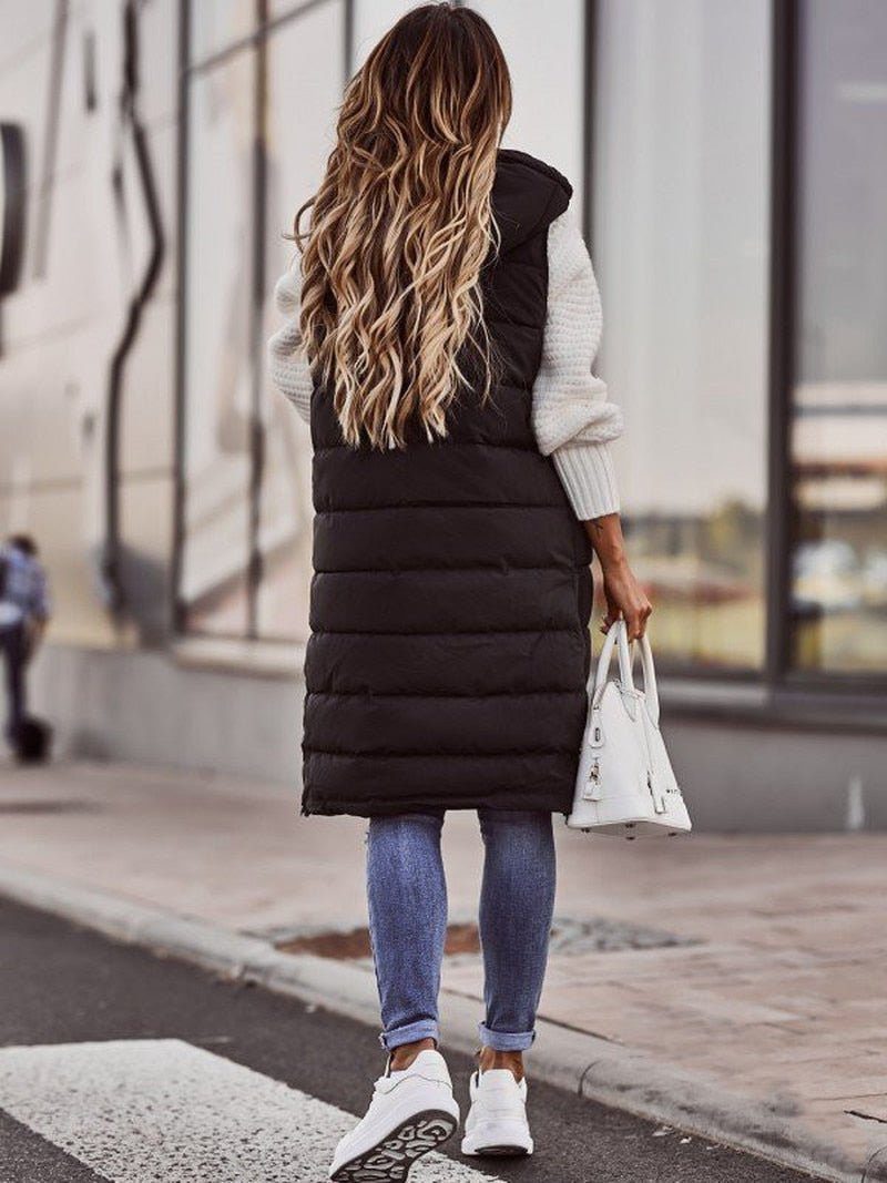 Long Quilted Puffer Gilet with Button-Front for Women - View 3