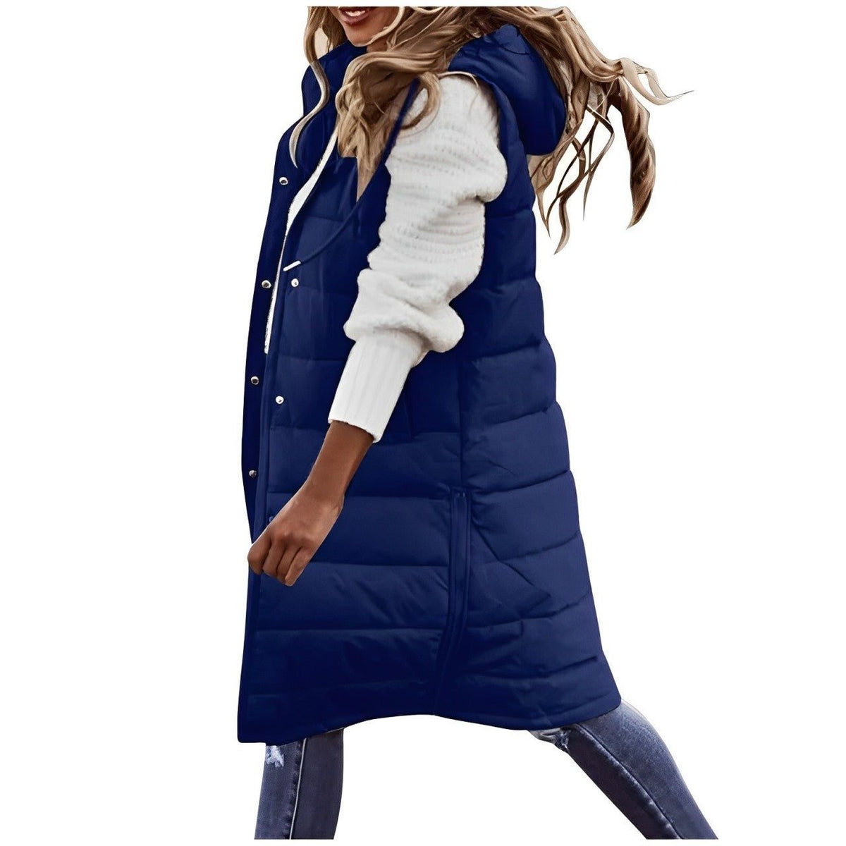 Long Quilted Puffer Gilet with Button-Front for Women - View 7