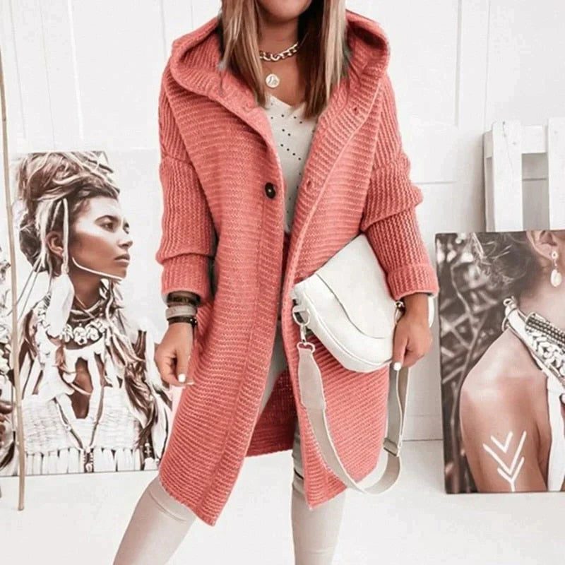Long Ribbed Knit Cardigan for Women - Red