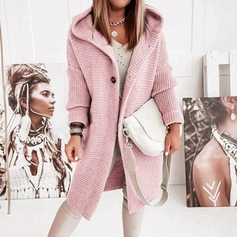 Long Ribbed Knit Cardigan for Women - Pink