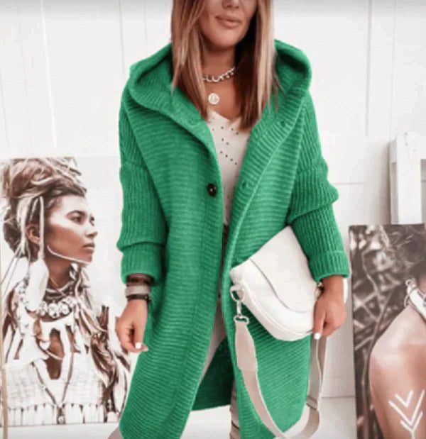 Long Ribbed Knit Cardigan for Women - Green