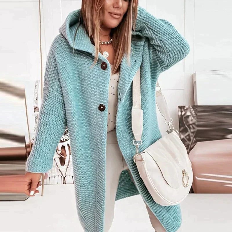 Long Ribbed Knit Cardigan for Women - Blue