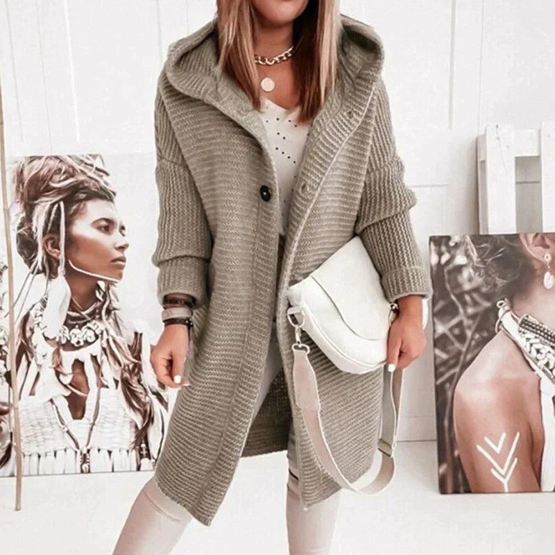 Long Ribbed Knit Cardigan for Women - Beige