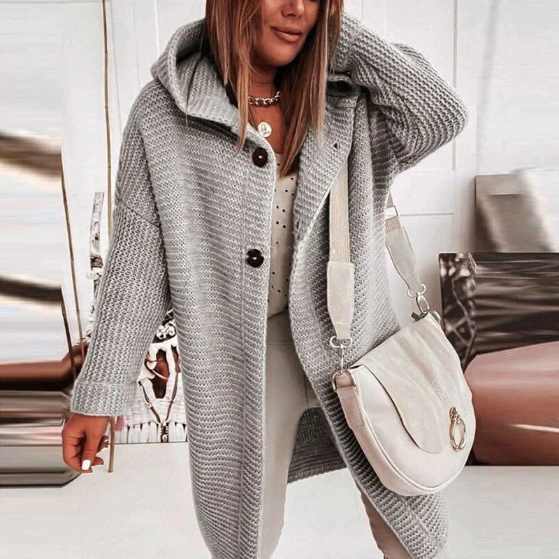 Long Ribbed Knit Cardigan for Women - Gray