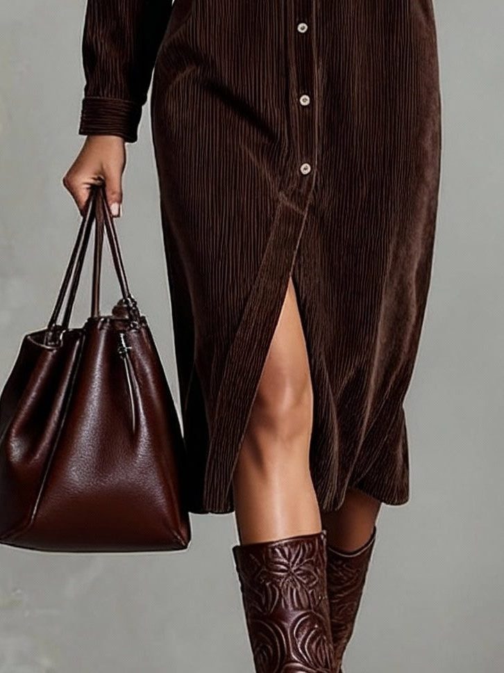Long Sleeve Button Down Midi Shirt Dress for Women - View 9