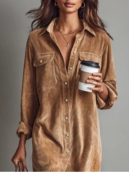 Long Sleeve Button Down Midi Shirt Dress for Women - View 2