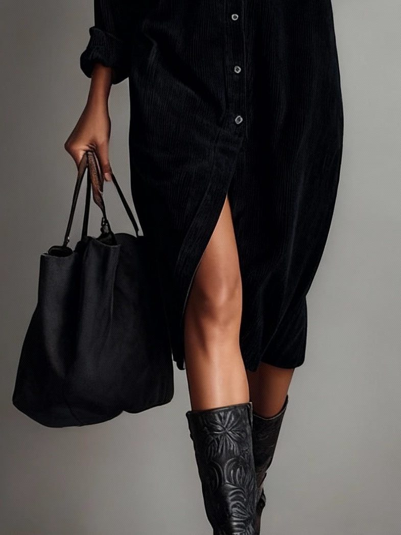 Long Sleeve Button Down Midi Shirt Dress for Women - View 6
